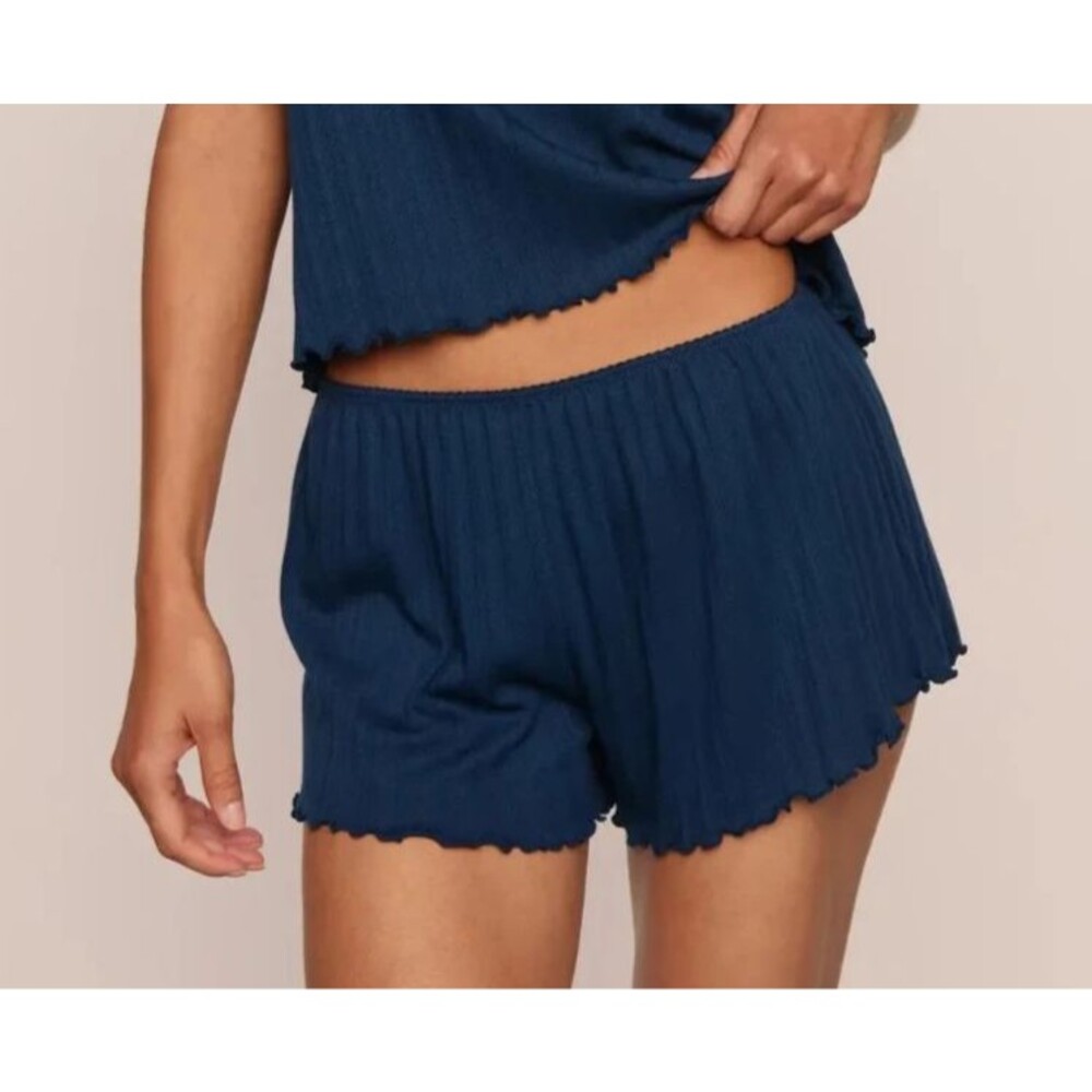 Eberjey Women's Medium Pointelle Navy Blue Ruffle Trim Lounge Sleep Shorts NWT